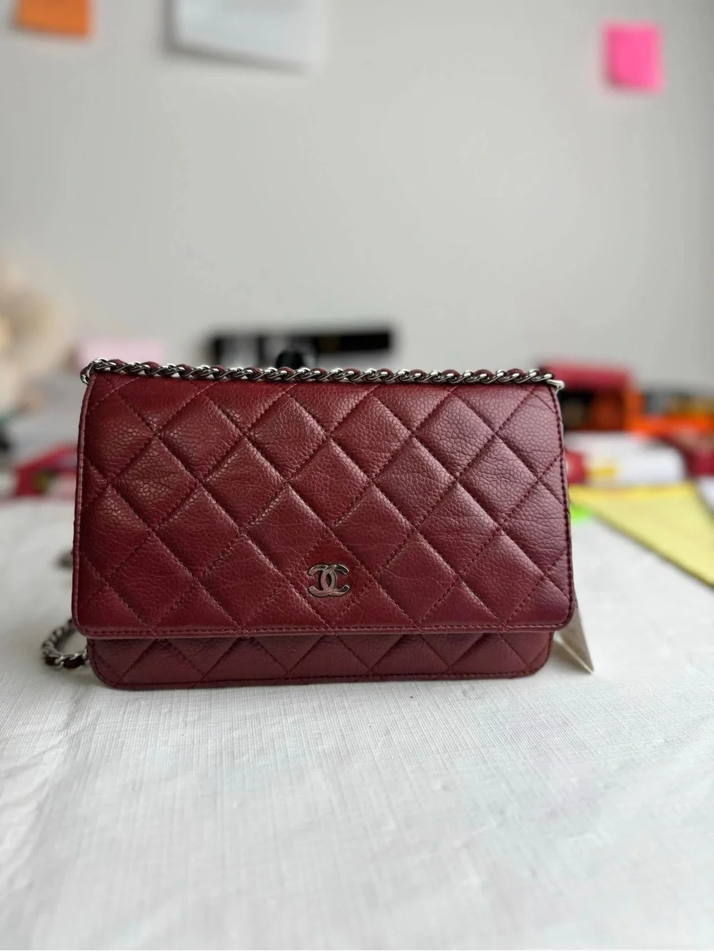 CHANEL Quilted Chain Crossbody Bag - Burgundy 100% authentic